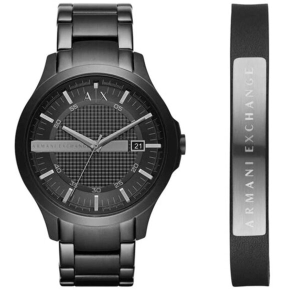 Armani Exchange AX7101 Men's Hampton Black Dial Watch & Bracelet Gift Set - Picture 1 of 6